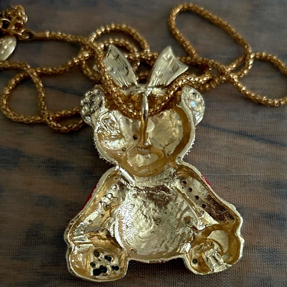 New Betsey Johnson Pink and Red Teddy Bear Pendant - Picture 4 of 4